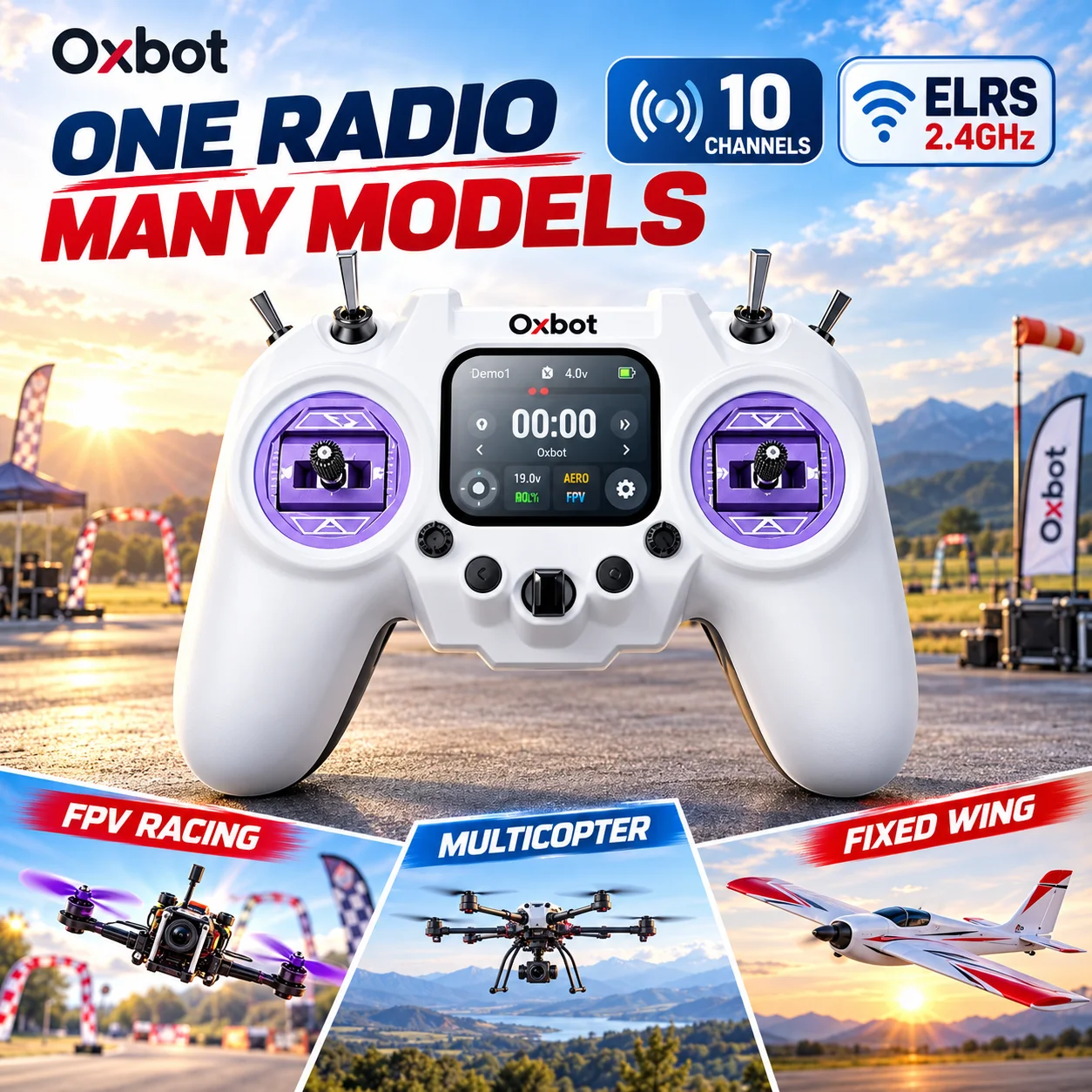 Oxbot OX-R1 PRO ELRS 2.4GHz 10CH FPV Radio Transmitter Up to 500mW RDC50 CNC Gimbal 2-inch OLED Touchscreen for Drone Fixed Wing