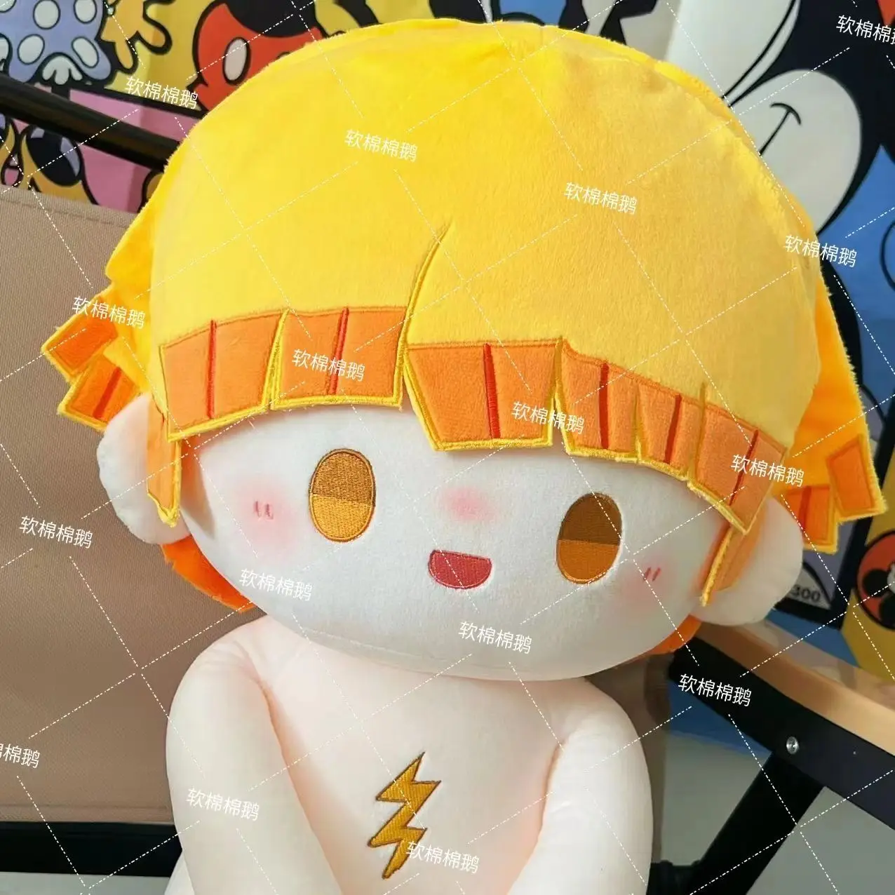 

40CM Anime Role Agatsuma Zenitsu Adorable Plush Doll Body Dress Up Stuffed Toys Sitting Posture Figures Pillow Halloween Gift