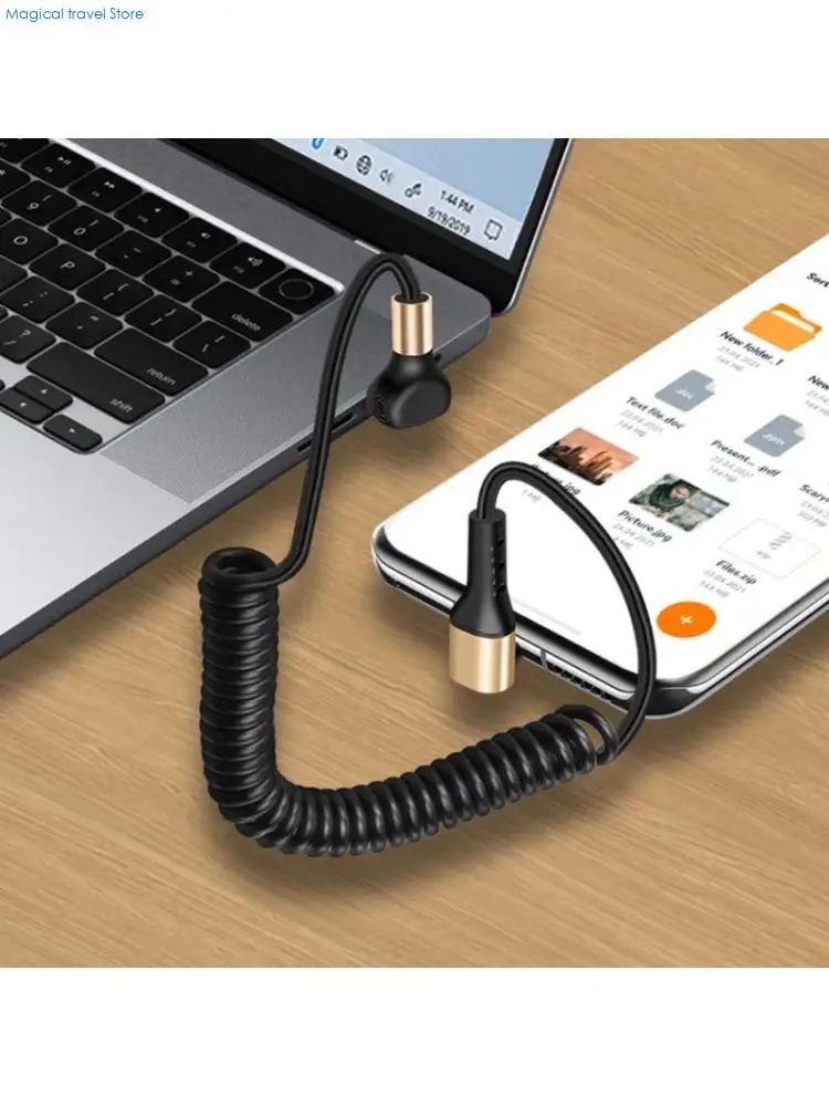 N2UB Smooth Spring Design USB to Type C Fast Power Cable 90 Degree Angled End Strong Construction for Phones and Devices