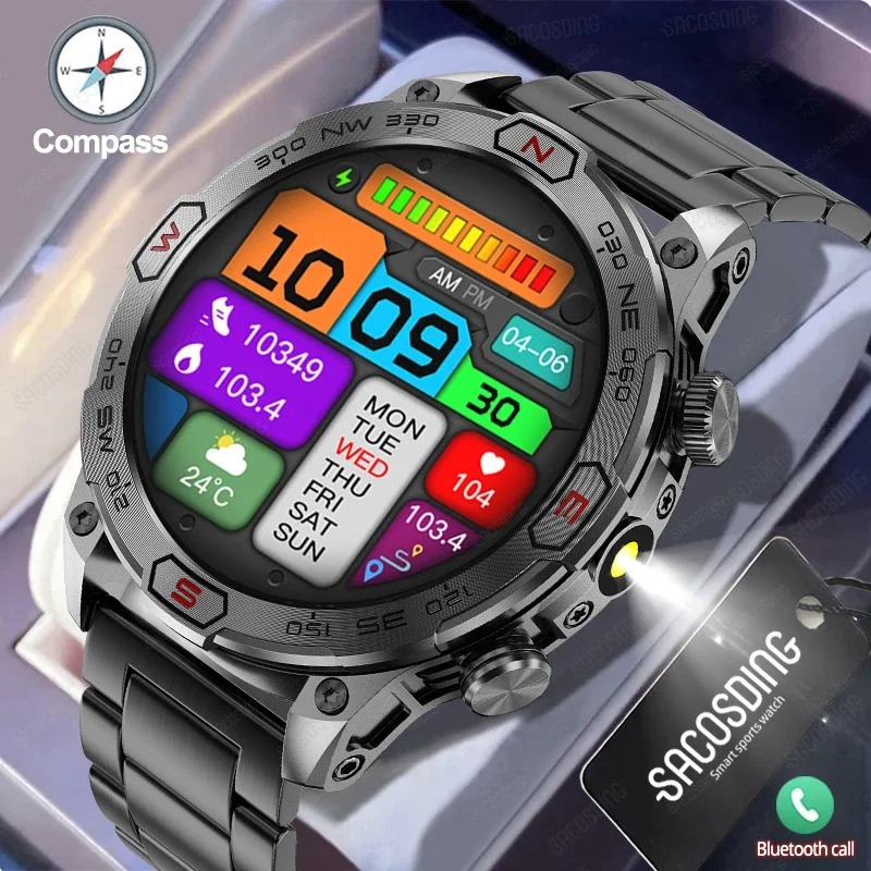 

New Fashion Smart Watch 466*466 AMOLED HD Bluetooth Call LED Flashlight Tactical Waterproof Sport Outdoor Bracelet Fitness Watch