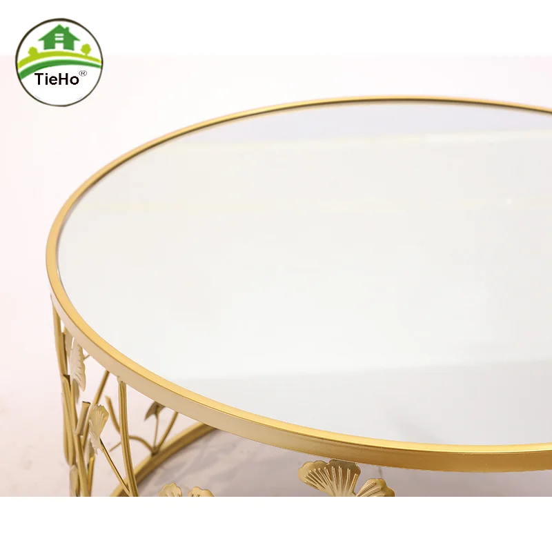 Nordic Living Room Mirror Coffee Rable Combination Round Iron Gold Sofa Set Side Table Leaf Shape Luxury Corner Table Furniture