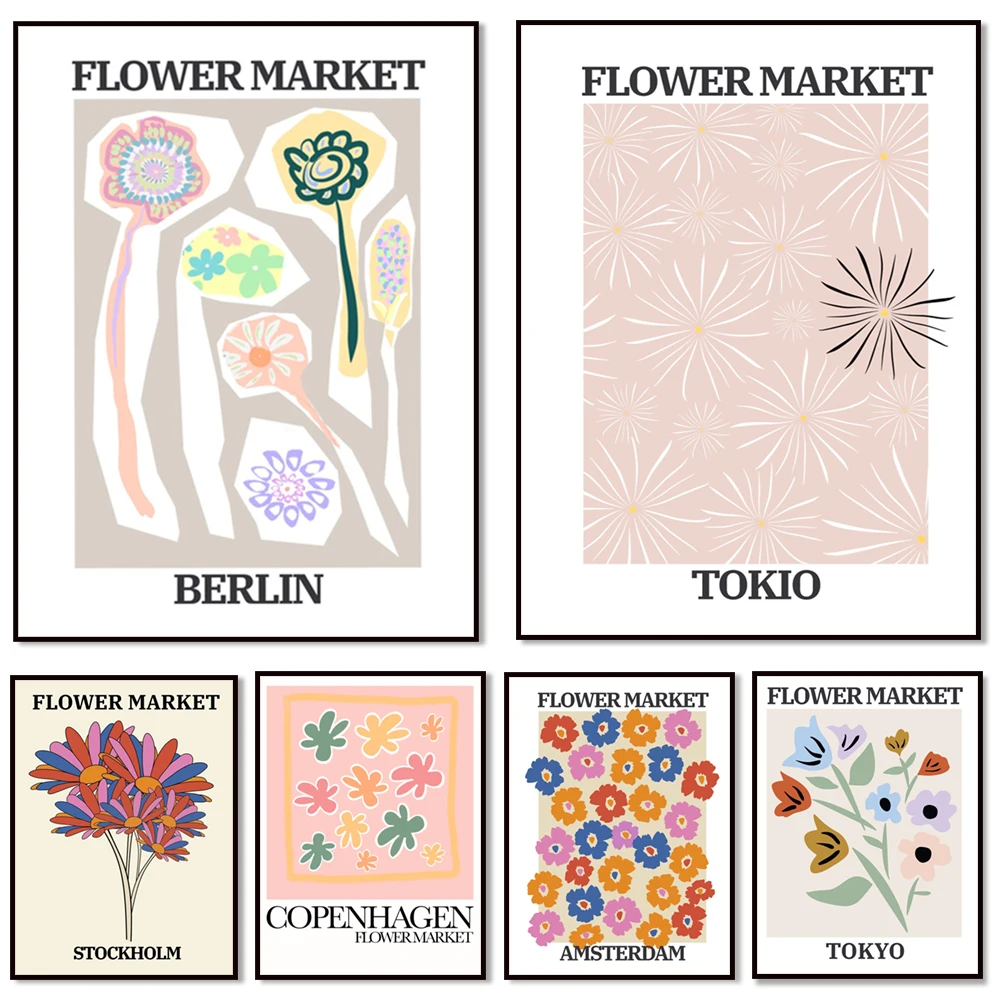 

Flower market poster, Matisse flower, Amsterdam, Berlin, Florence, Tokyo, Scandinavian flower market print, flower shop gift