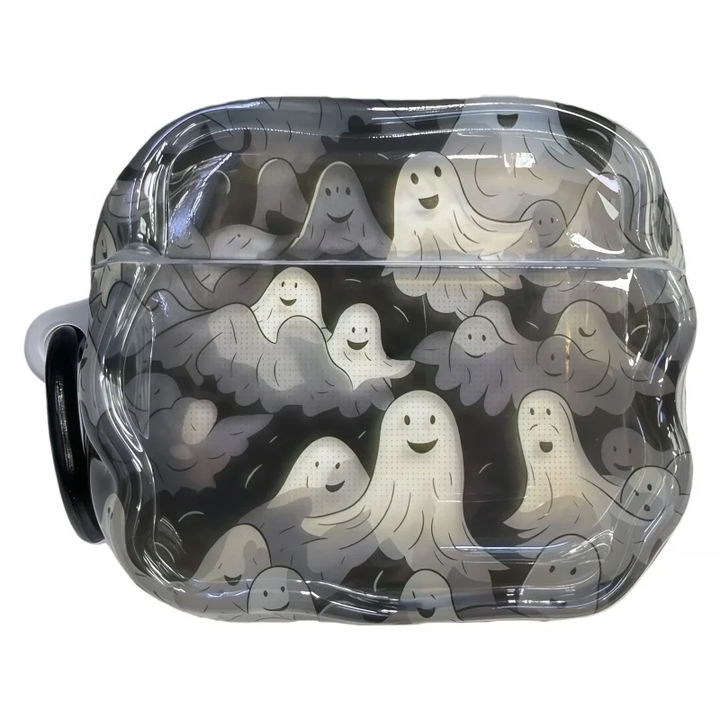 Schwarz-orangefarbene Ghost-Print-Kopfhörerhülle mit Ring für Airpods-Serie, 1, 2, 3, 4, Pro, Pro2, Pro3, Anti-Fall
