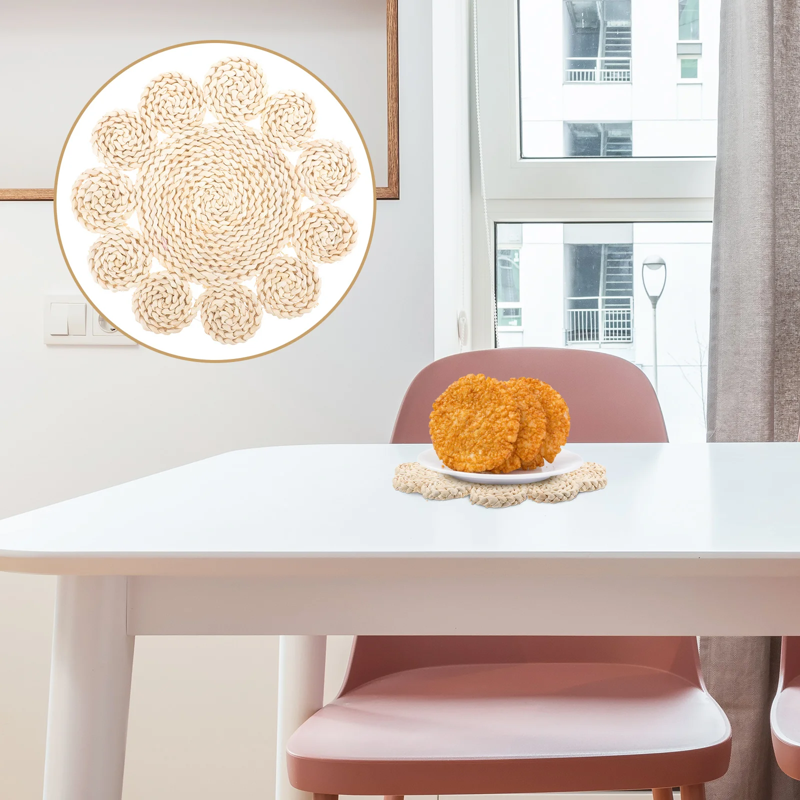 

Flower-Shaped Placemat Non-Slip Heat-Resistant Braided Woven Table Mat For Kitchen Dining Home Decor Insulated Coaster