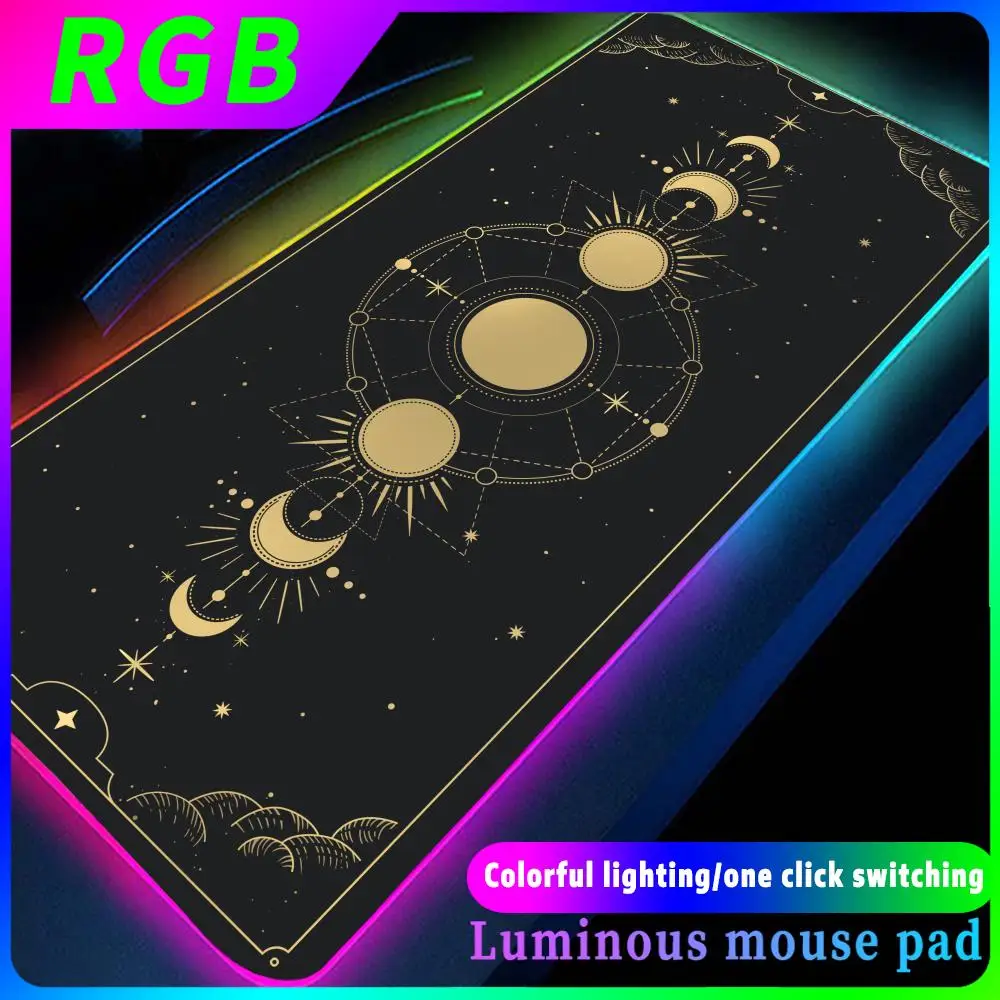 Alfombrilla de ratón de Tarot para Gaming, alfombrilla antideslizante RGB con estampado HD, bonitas alfombras de Lapto para Gamer, teclado grande mágico púrpura y rosa, alfombrillas Kawaii Moon Star