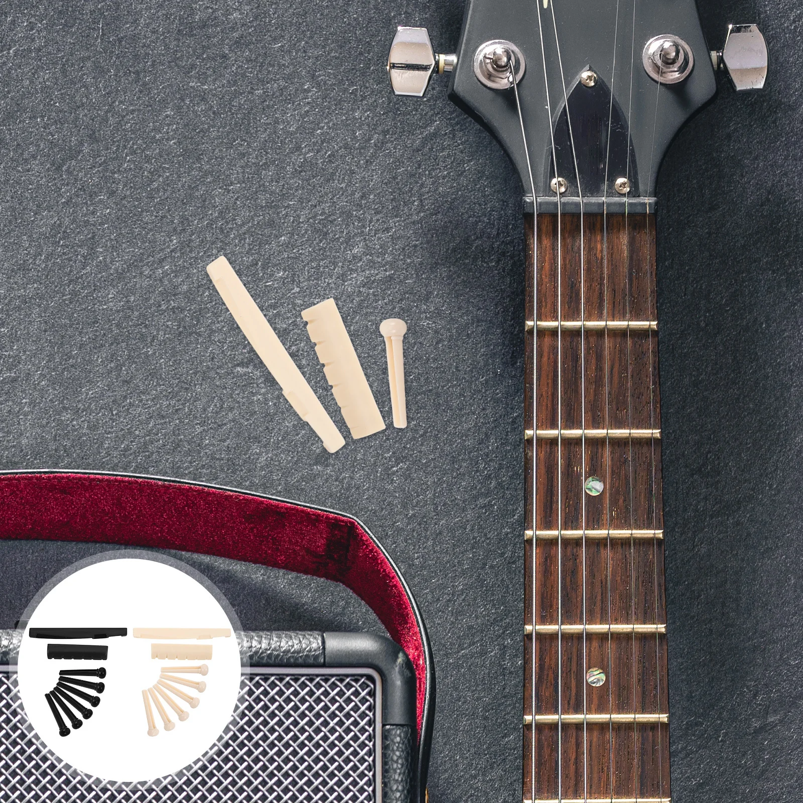 

4 set Accessories Kit Acoustic Guitar Nut Saddle Set Bridge Pins Replacement For Folk Guitar - Hardtail Bridge Plate Repair