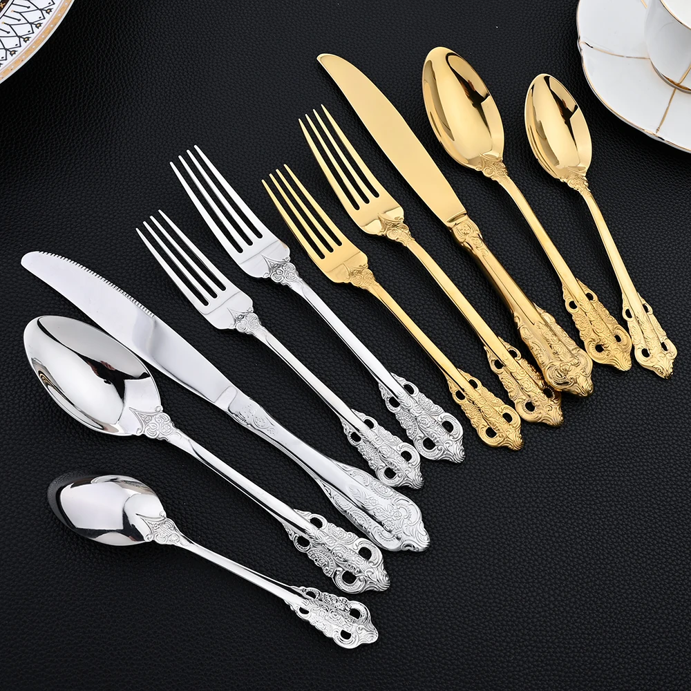 6People Silverw Tableware Sets Stainless Steel Cutlery Set Knife Dessert Fork Tea Spoon Dinnerware Party Kitchen Dinner