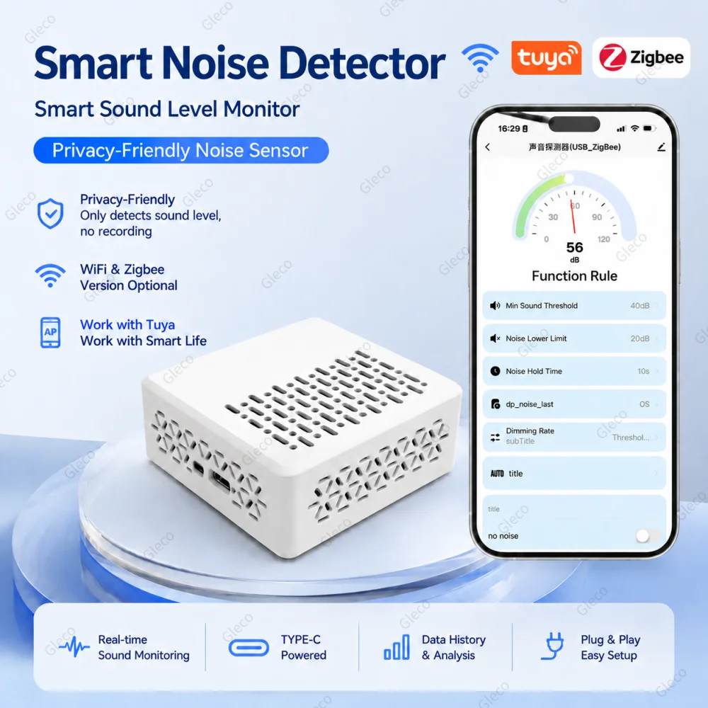 Датчик уровня шума TUYA Zigbee/WIFI, измеритель децибел, тестер шума, детектор шума для умного дома, дистанционное управление Smart Life.