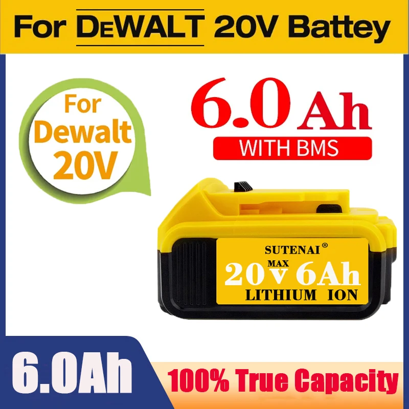 

2023 Upgrade DCB200 20V 6000mAh Battery , charger For Dewalt 18V DCB184 DCB200 DCB182 DCB180 DCB181 DCB182 DCB201 Tools Battery