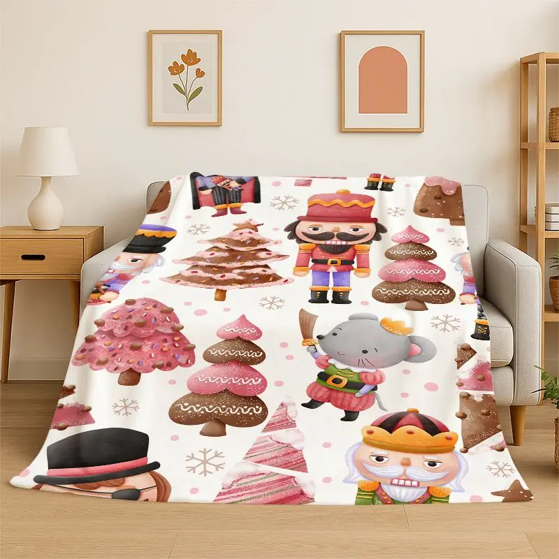 Cartoon The Nutcracker Puppet Merry Christmas Flannel Blanket Soft Throw Blanket for Bedroom Living Room Bed Travel Picnic Nap