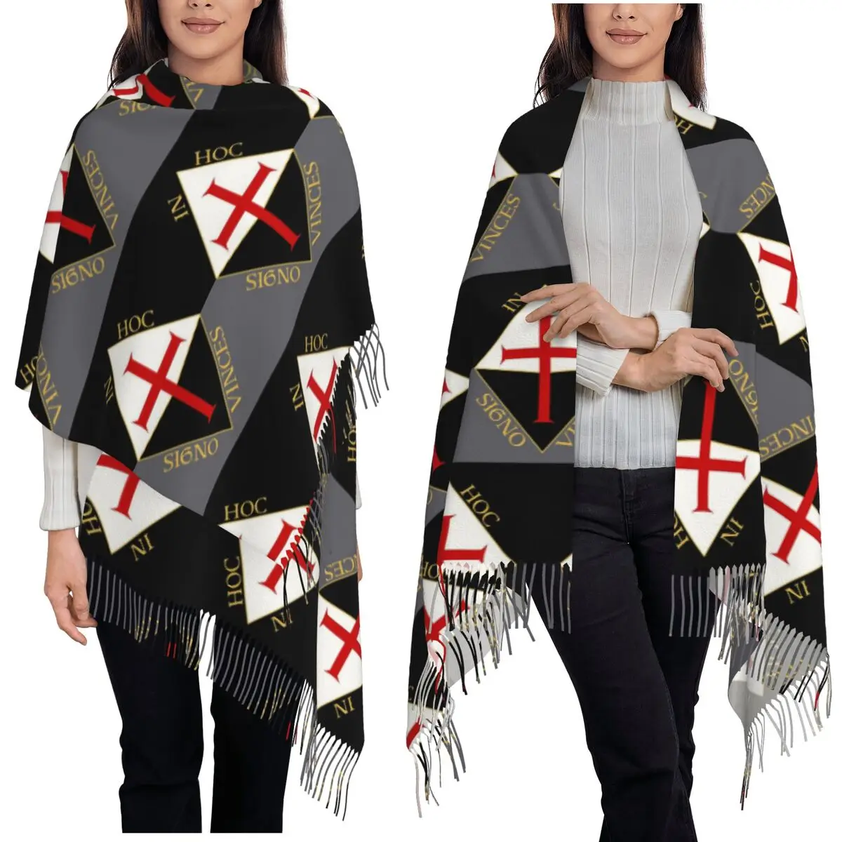 

Рыцари тамплиеров, крест, щит, символ, средневековый меч, эмблема, шарф с секретным порядком, шарфы с кисточками, женская шаль и накидка, длинная шаль