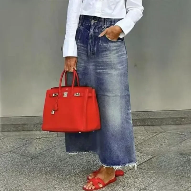 

Winter Spring Long Demin Skirt for Women 2025 New Trendy Party Streewear Daily Classic Blue Jean Vintag Maxi Skirts Bottoms