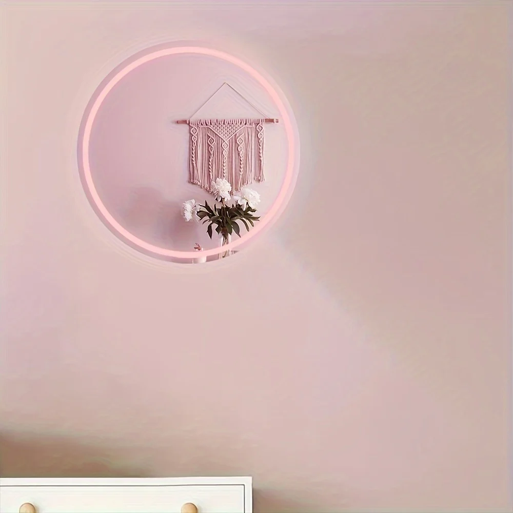 Round LED Neon Light Mirror Wall Art Makeup Mirror For Bathroom Girls Room, Beauty Salon Vanity Wall Hanging LightedIdeal Gift