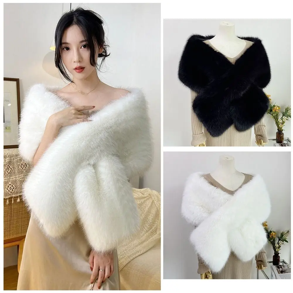

Fashion Faux Fur Cross Scarf Soft Winter Warm Fluffy Shawl Wrap Thicken Windproof Evening Dress Scarf