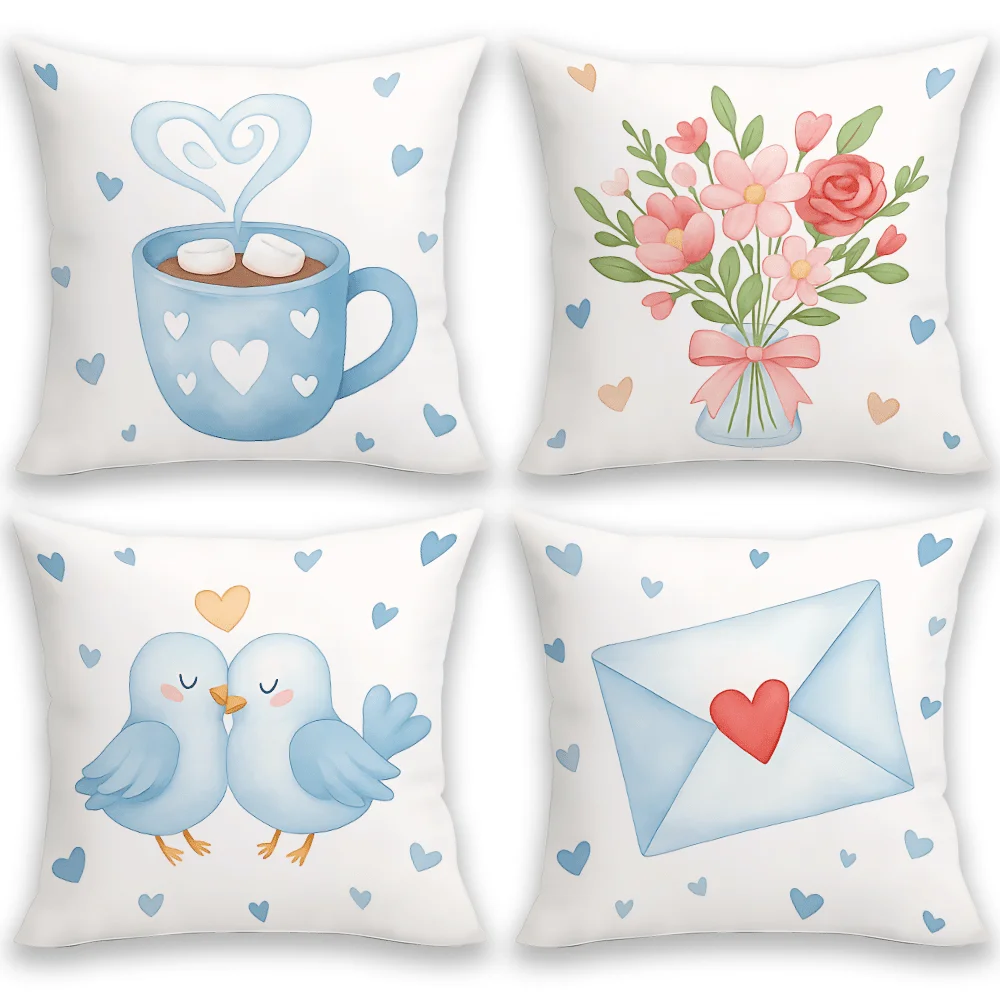 4pcs romantic and loving theme Single-sided printing Short plush Suitable living rooms bedrooms sofas (excluding pillow cores)