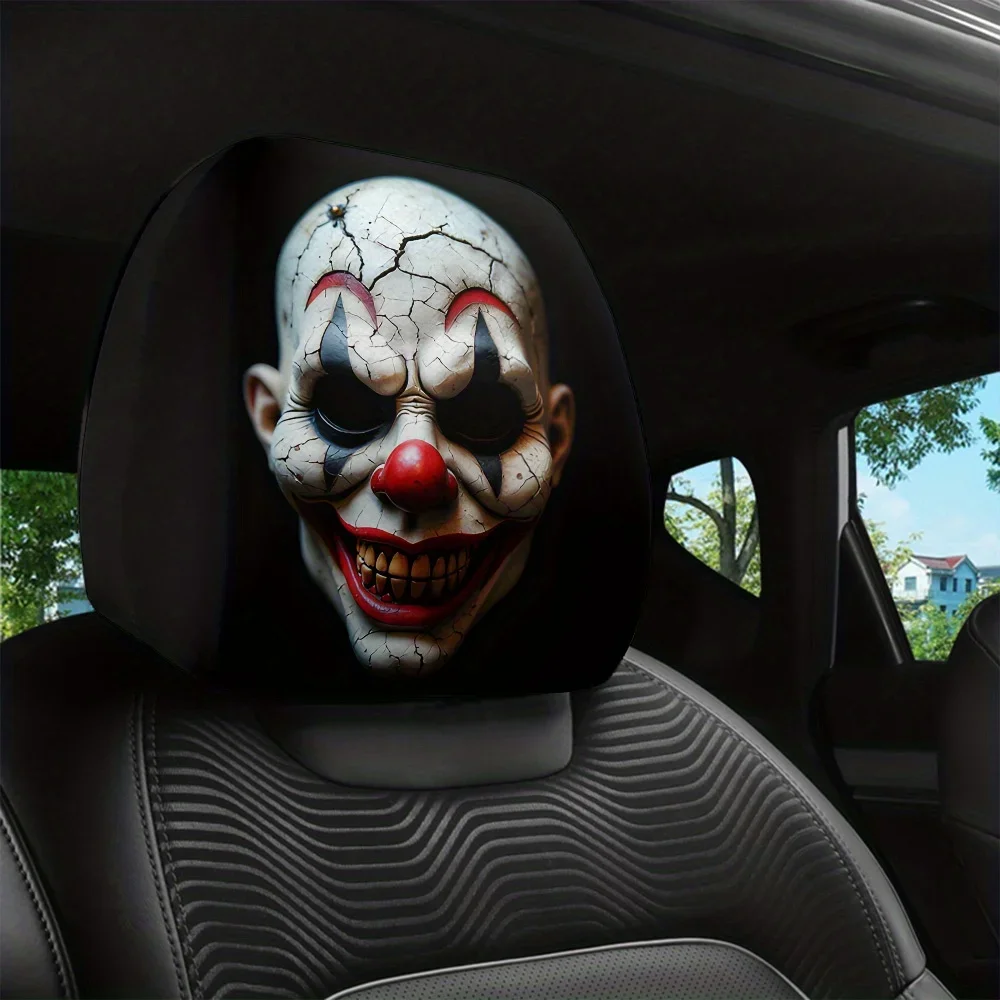 2pcs Headrest Covers Car Funny 2pcs Headrest Covers Ghost Clown Print Easy To Install And Wash Universally Applicable