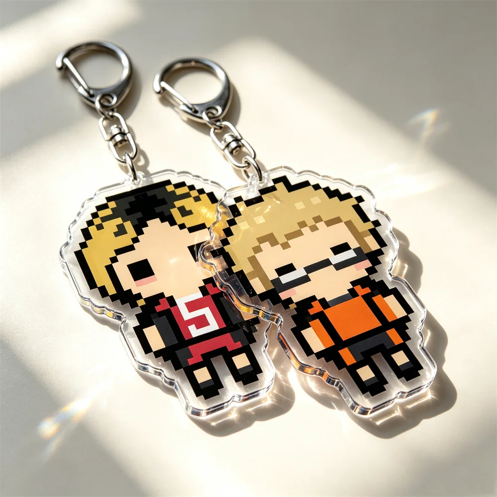 Volleyball Anime Manga Pixel Chibis Keychains Karasuno Hinata Bokuto Nekoma Shoyo Kageyama Keyrings Jewelry Fans Friends Gifts