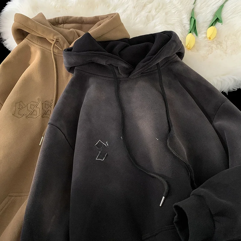 

Мужская толстовка с капюшоном Thiened Fce, весенне-осенняя теплая верхняя одежда в американском ретро-стиле, с градиентной расцветкой, с капюшоном, топ-худи