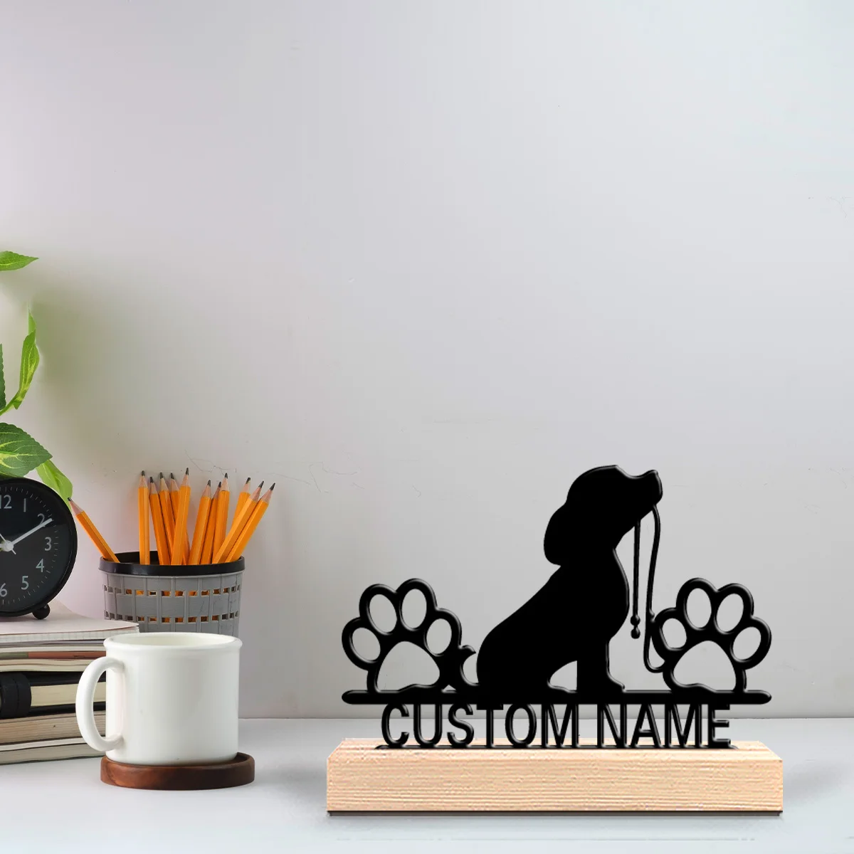 1pc Romantic Personalized Custom Pet Metal Statues Pet Memorial Gift with Wooden Base, Uncharged Desk Art for Dog Lovers, All Oc