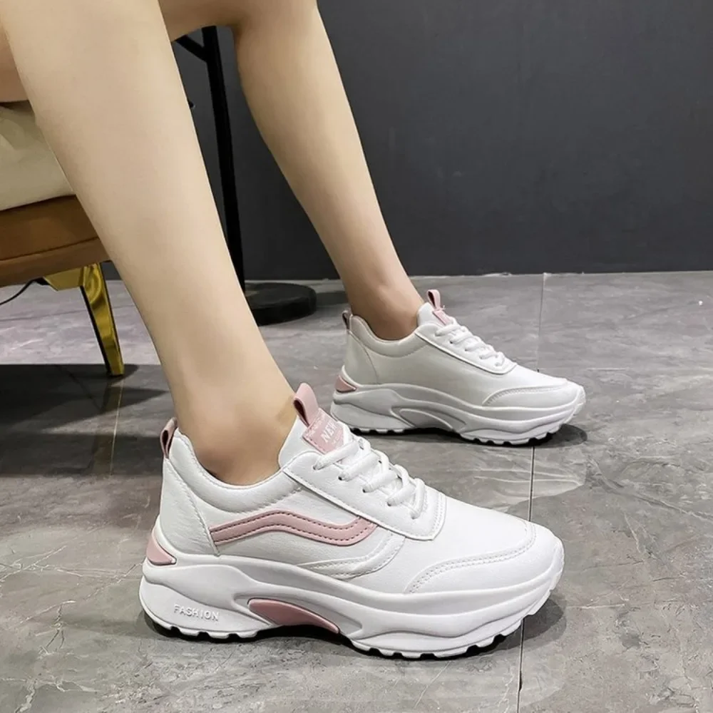 Casual Women Thick-soled Sneakers Fashion Spring Autumn Summer spring autumn  lace-up  Vulcanized Shoes Mesh Rubber Non-slip New