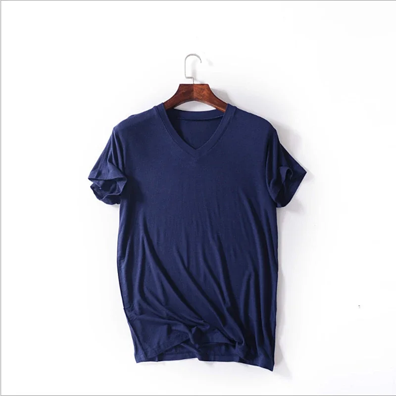 2024 Brand New Men\'s Modal T-Shirt V-Neck Large Size Men T-Shirt Short Sleeve Loose Man T shirt Solid Color For Male Tops Tees