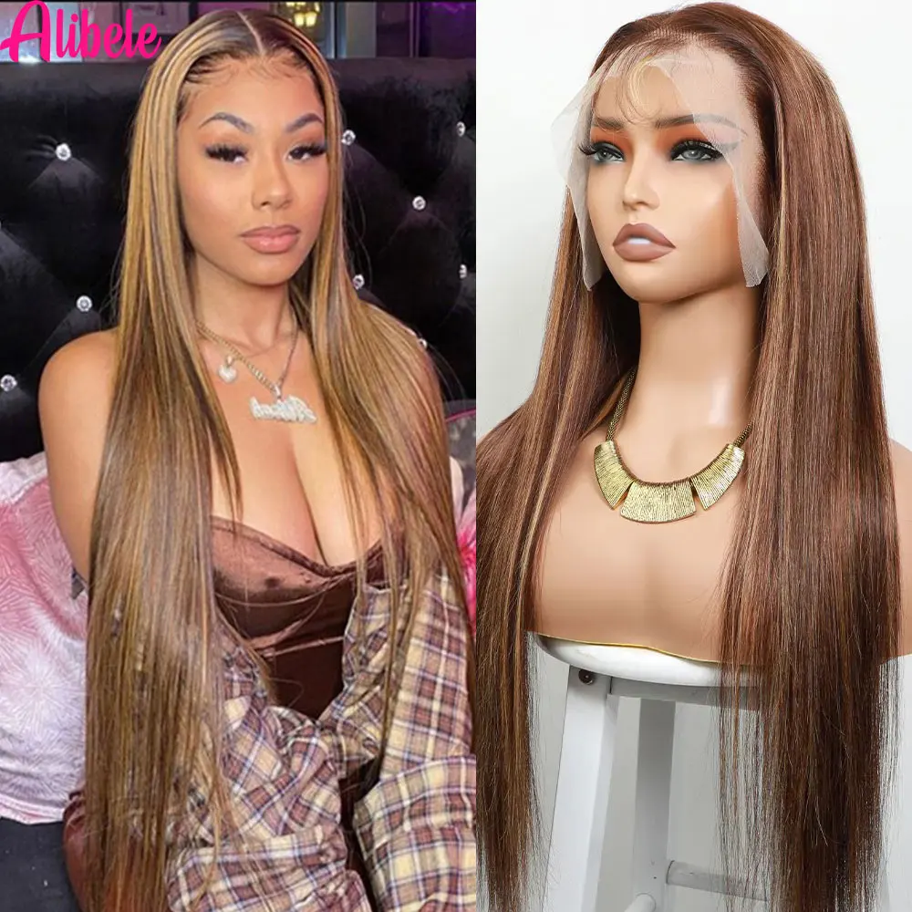 

P4/27 Colored Wigs For Women Ombre Honey Blonde Brown Wig 12A Alibele Hair 13x4 Lace Frontal Wig, Highlight Wig Transparent Lace