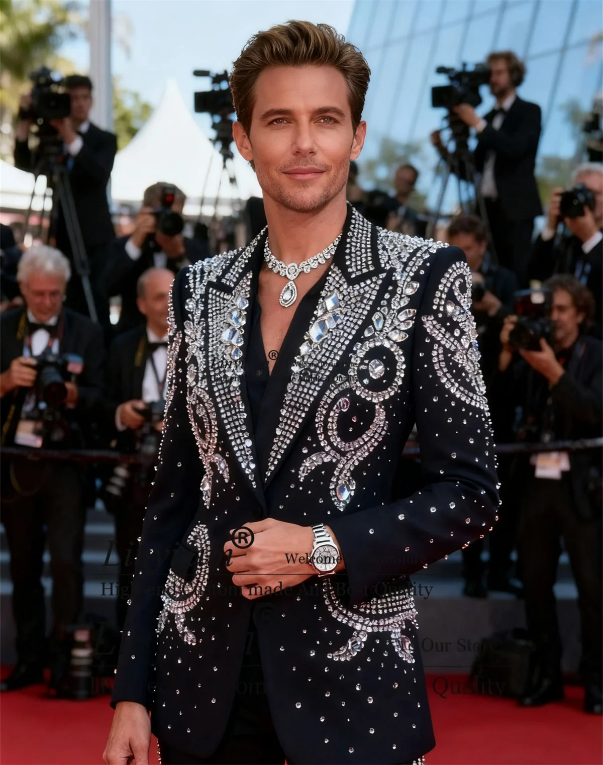 

Красивые приталенные мужские костюмы по индивидуальному заказу Ropa Hombre с блестящими стразами и кристаллами смокинги для жениха комплекты из 3 предметов мужской пиджак для выпускного вечера