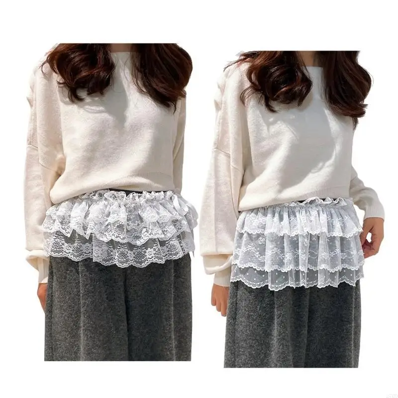 

270D Womens Mini Skirt Ruffled Lace Shirt Extender Removable Layering Fake Top Lower Shirt Half Length Skirt Underskirt