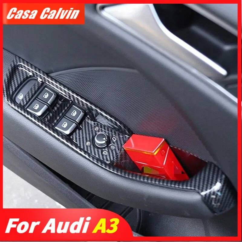 Carbon Fiber Color Car Window Glass Lifting Frame Decoration Sticker for Audi A3 8V 2014 2015 2016 2017 2018 2019 Accessories