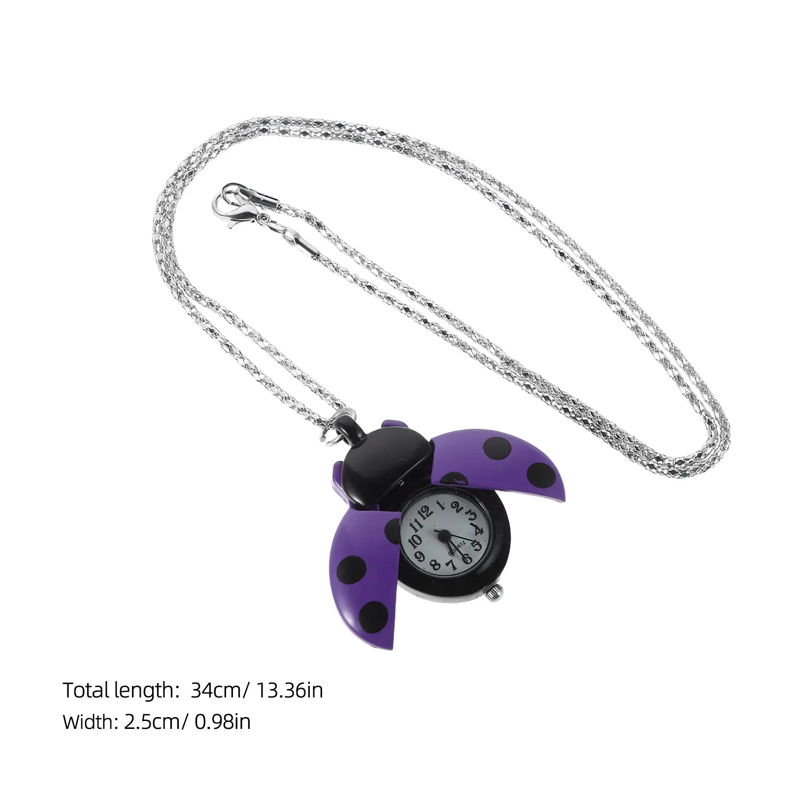 Pocket Watch Necklace Ladybug Pendant Quartz Movement Compact Vintage Design Whimsical Animal Charm for Women Girls Handbag