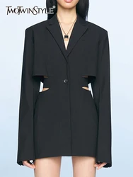 TWOTWINSTYLE-Blazers ahuecados para mujer, Chaqueta de manga larga con cuello con muescas, Túnica de retazos, temperamento, Primavera, nuevo