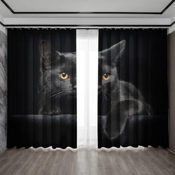 2PC Home Decoration Curtains, Cute Cat Background With Pole Pocket Curtains, Kitchen, Coffee Shop, Living Room, Balcony, Garden