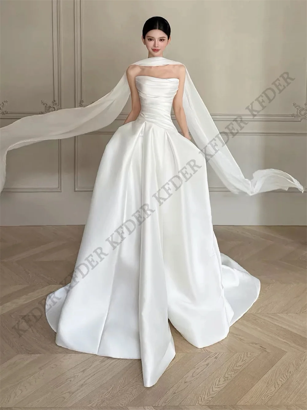 Romantic Formal Dresses Strapless Prom Dresses A Line Wedding Gown with Shawl Princess Bride Evening Dresses Customized