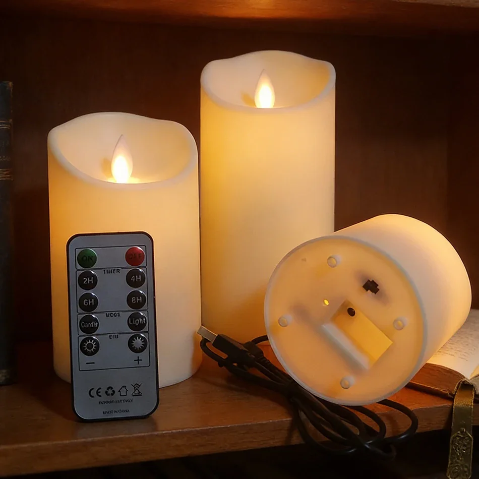 3pcs/set USB Rechargeable Flameless Electric Led Candles With Remote Control,Valentine Day Gifts,Home Decor.,Wedding Decoration