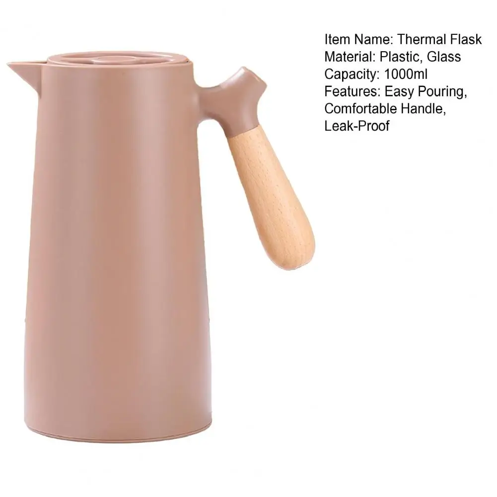 Heat Resistant Glass Kettle Thermal Flask 1000ml Vacuum Insulated Water Bottle with Wood Handle Leak-proof Kettle for Home