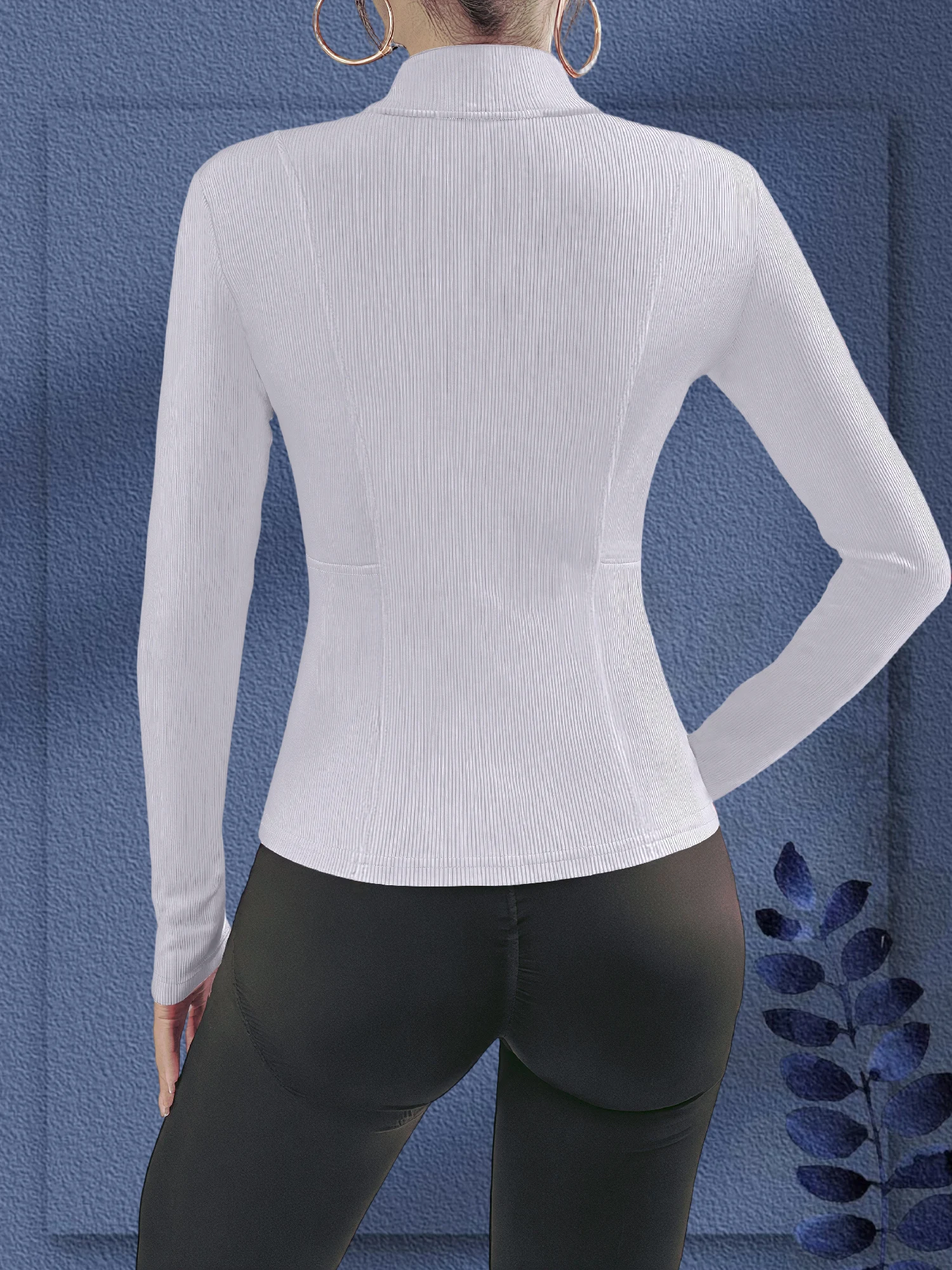 Figure-Hugging Ribbed Zip-Up Athletic Top, Fitted Layer for Y2K Style & Trendy Daily Streetwear - view 5
