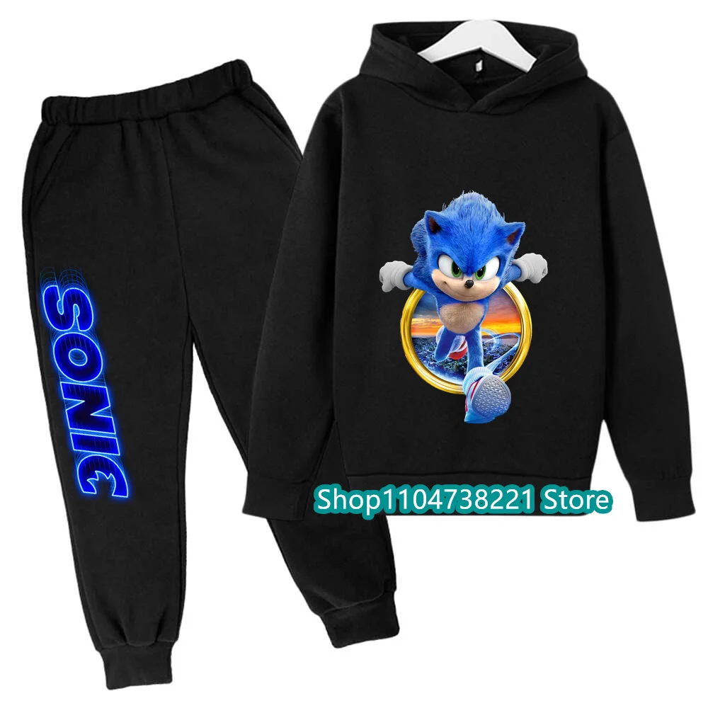 2025 Sonics dessin animé imprimé sweat à capuche ensemble nouvelle mode pour enfants adolescents garçons filles décontracté offre spéciale automne hiver