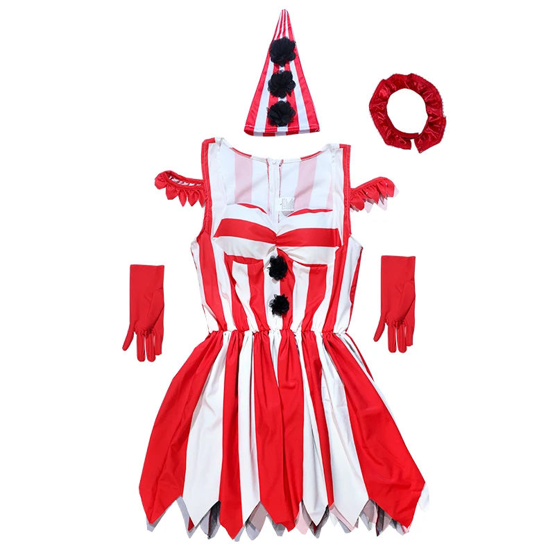 Halloween Joker Cosplay Costume Red Gorgeous Tower Skirt Adult Circus Party Dress Terror Disguise Costume Performance Show Set view 3