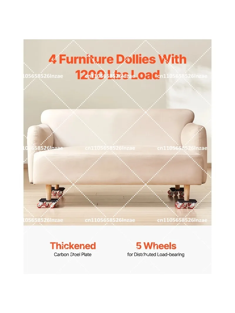 4pcs Furniture Dolly 1200Lbs Fridge Movers with 5 360° Rotation Wheels & Lift Slider Tool Set for Appliances Sofa