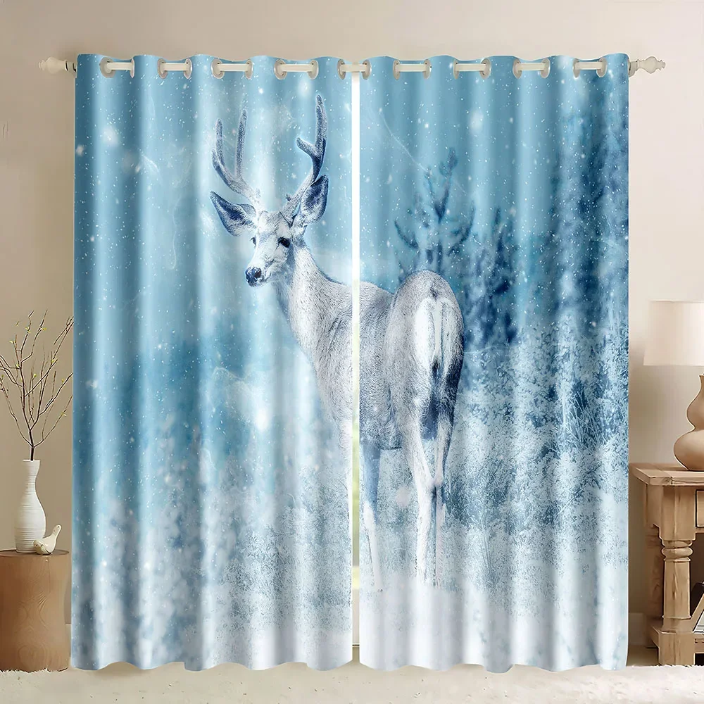 Deer Blackout Curtain,Forest Rustic Wildlife Moose Elk Pine Forest Window Curtains for Living Room Office Decor Window Drape