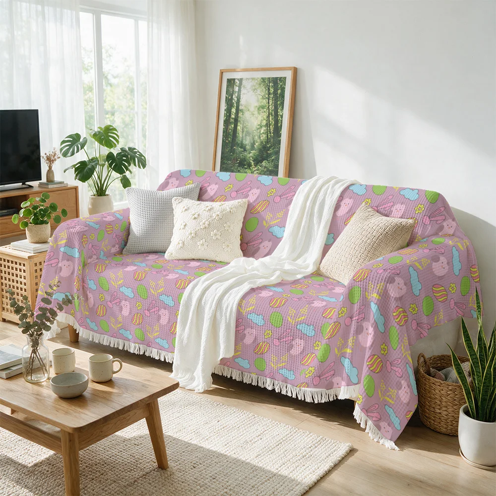 Decorative Floral Crochet Sofa Throw Blanket Cozy Knit Couch Cover Accent Throw for Living Room Home Decor Spring Springtime Bed