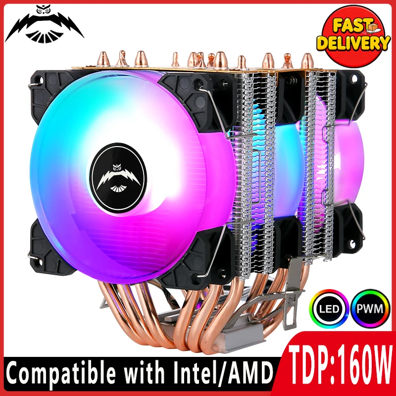 Compatible xeon x99 x79 Twin Towers Cooler 4/6 Heat Pipe Air-cooled Cpu Fan Colorful lamp Install LGA2011 115x 1200 1700 AMD AM4