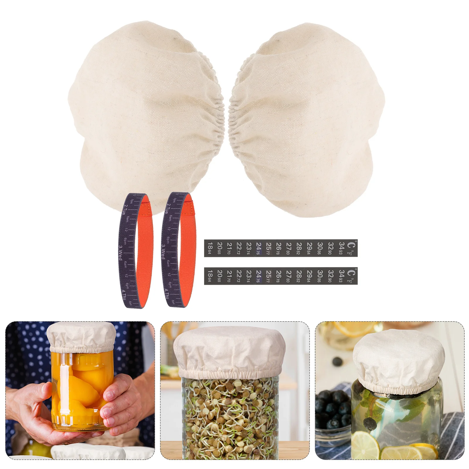

1Set Sourdough Starter Jar Replacement Accessories Cloth Covers Thermometer Strip Date Band Fermentation Set Cloth Cover