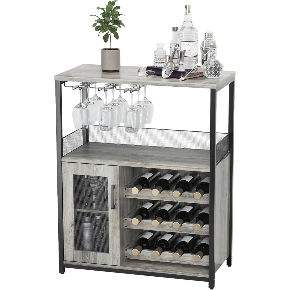 

Modern Wine Bar Cabinet: Detachable Rack with Storage, Glass Holder & Mesh Door​