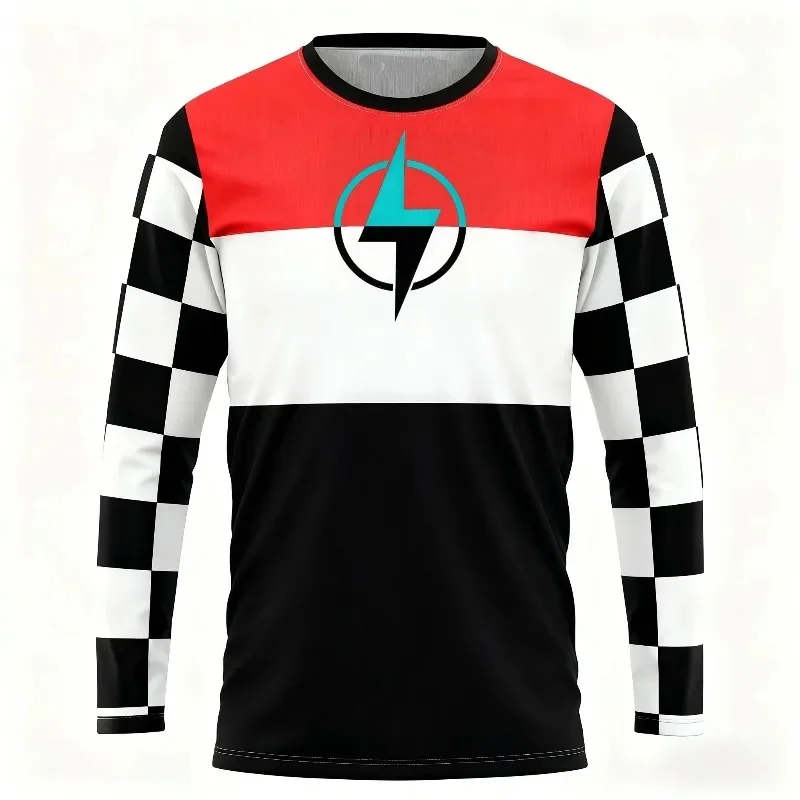 

Клетчатый узор 3D-принт Внедорожный мотоцикл с длинным рукавом Модное снаряжение для верховой езды Быстросохнущий дышащий гоночный стиль