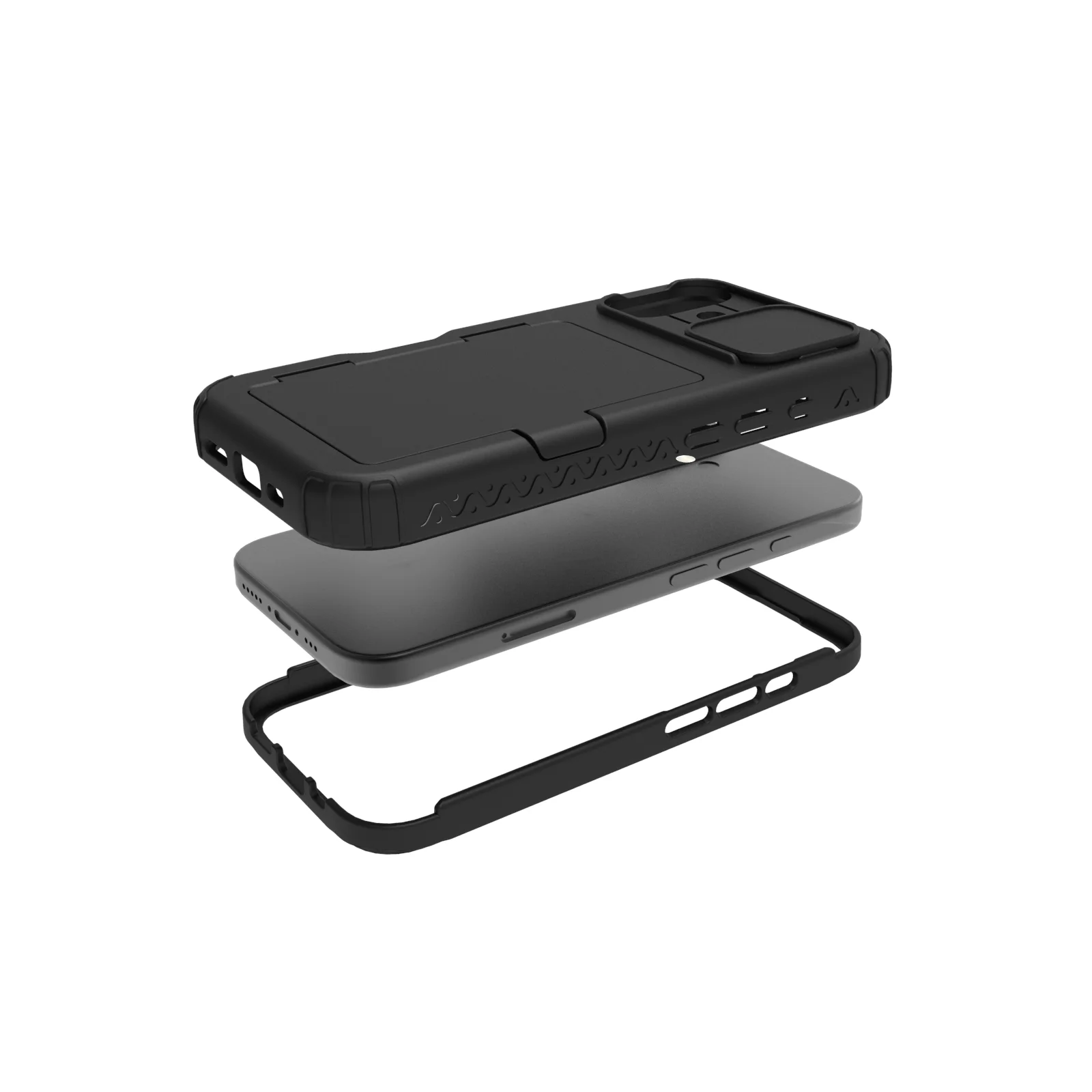 Picture 5: Hybrid Three Layer Hidden Mirror Card Holder Wallet Case For iPhone 16 Plus 16Pro Max, Stand Slide Camera Protection Cover Funda
