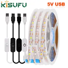 Tira de luces LED de 5V, atenuador/interruptor USB, cinta adhesiva impermeable blanca cálida y azul, 2835, 60LED, iluminación nocturna para armario y habitación, 1M, 3M, 5M