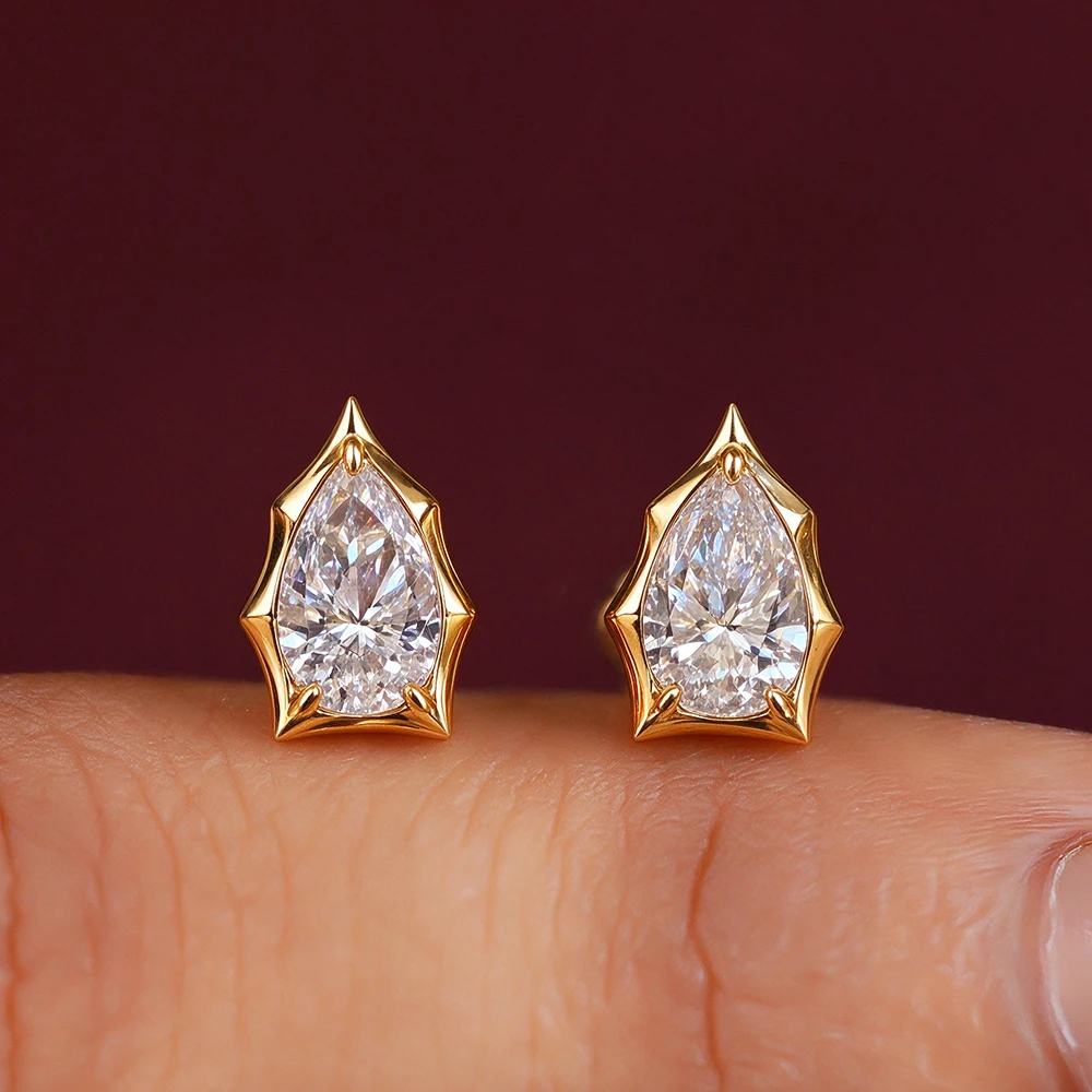 BXINY Frame Set Pear Shape Moissanite Stud Earrings 925 Sterling Silver Gold Plated Waterdrop Diamond Earrings for Women Jewelry