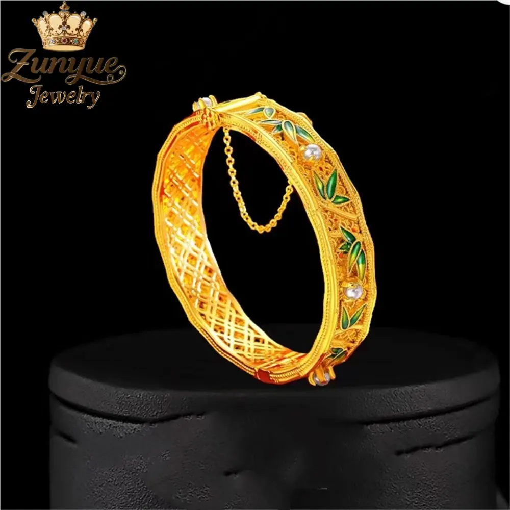 

Sand Gold Enamel Bamboo Leaf Hollowed-Out Bracelet Luxury Quality Jewelry Fashion Jewelry Exquisite Charms Popular Elegant Gift