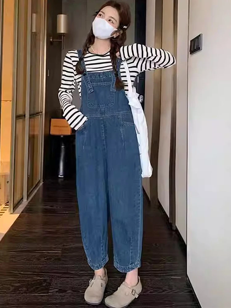 

Свободные широкие джинсовые комбинезоны, женские весенне-осенние новые Sle Lazy Agel, повседневные прямые брюки небольшого размера, цельные брюки